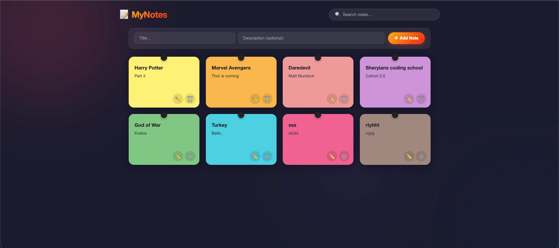 MyNotes App - Web Development Project